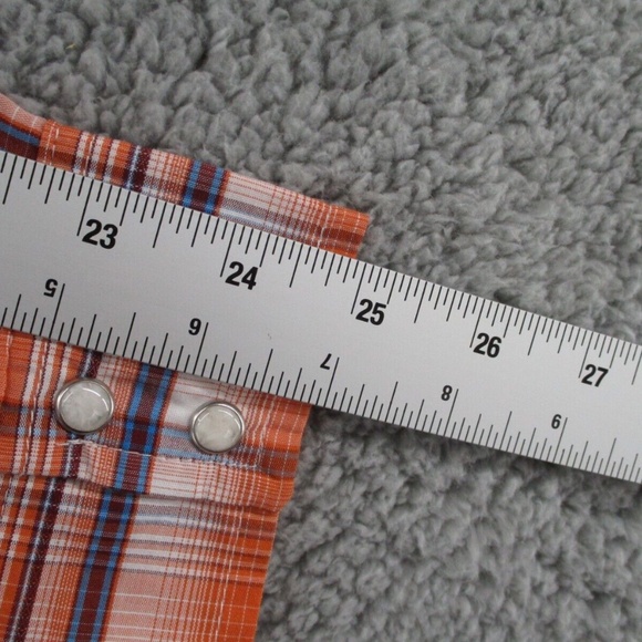 Wrangler Shirt Adult 2XL XXL Pearl Snap Orange Blue Tartan Plaid Men Button Down - Picture 14 of 15